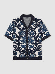 Men Paisley Jacquard Knit Shirt in Navy Blue/White