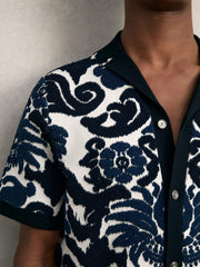 Men Paisley Jacquard Knit Shirt in Navy Blue/White