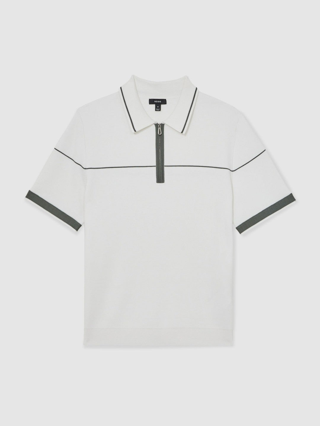 Men Half Zip Tipped Polo Shirt in White/Green