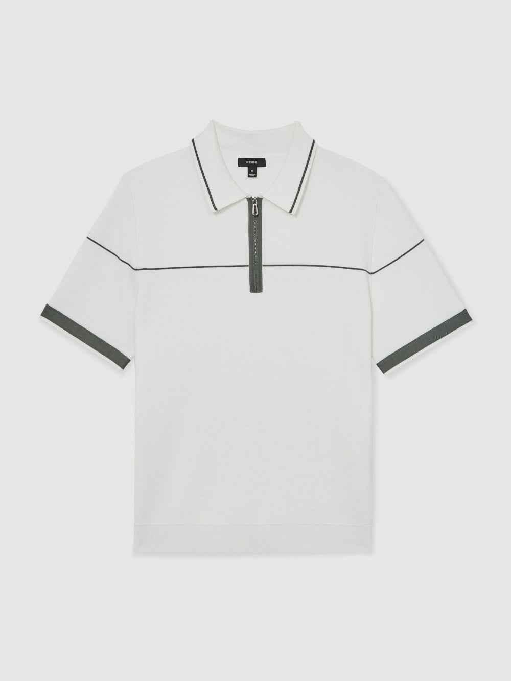 Men Half Zip Tipped Polo Shirt in White/Green