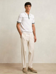 Men Half Zip Tipped Polo Shirt in White/Green