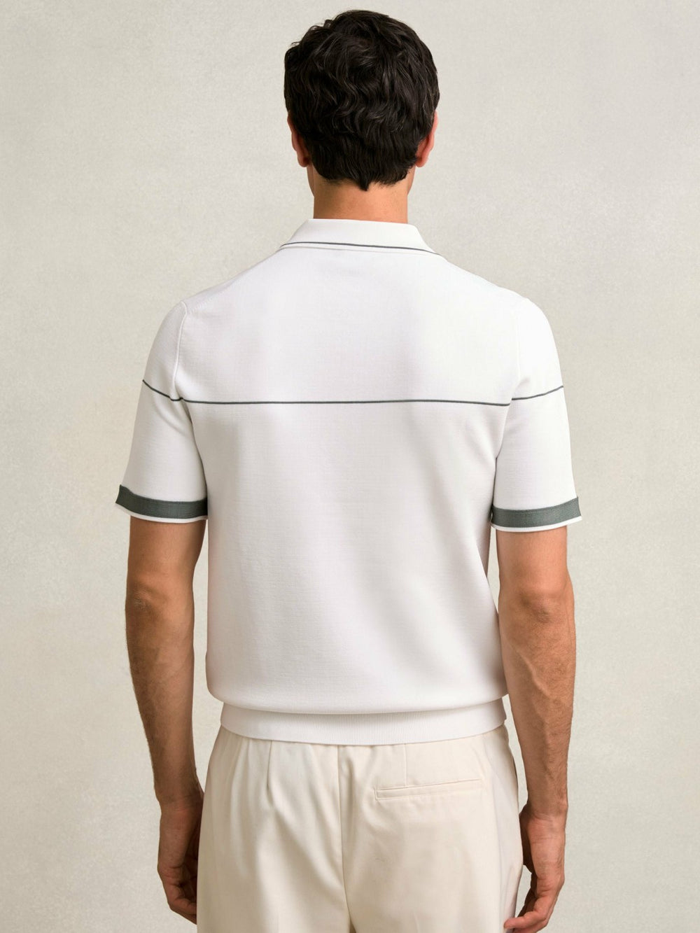 Men Half Zip Tipped Polo Shirt in White/Green