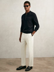 Men Cotton Concealed Placket Polo Shirt in Navy