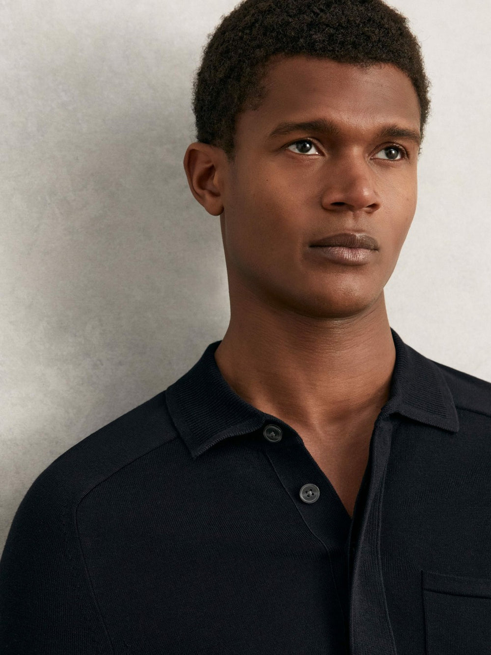 Men Cotton Concealed Placket Polo Shirt in Navy