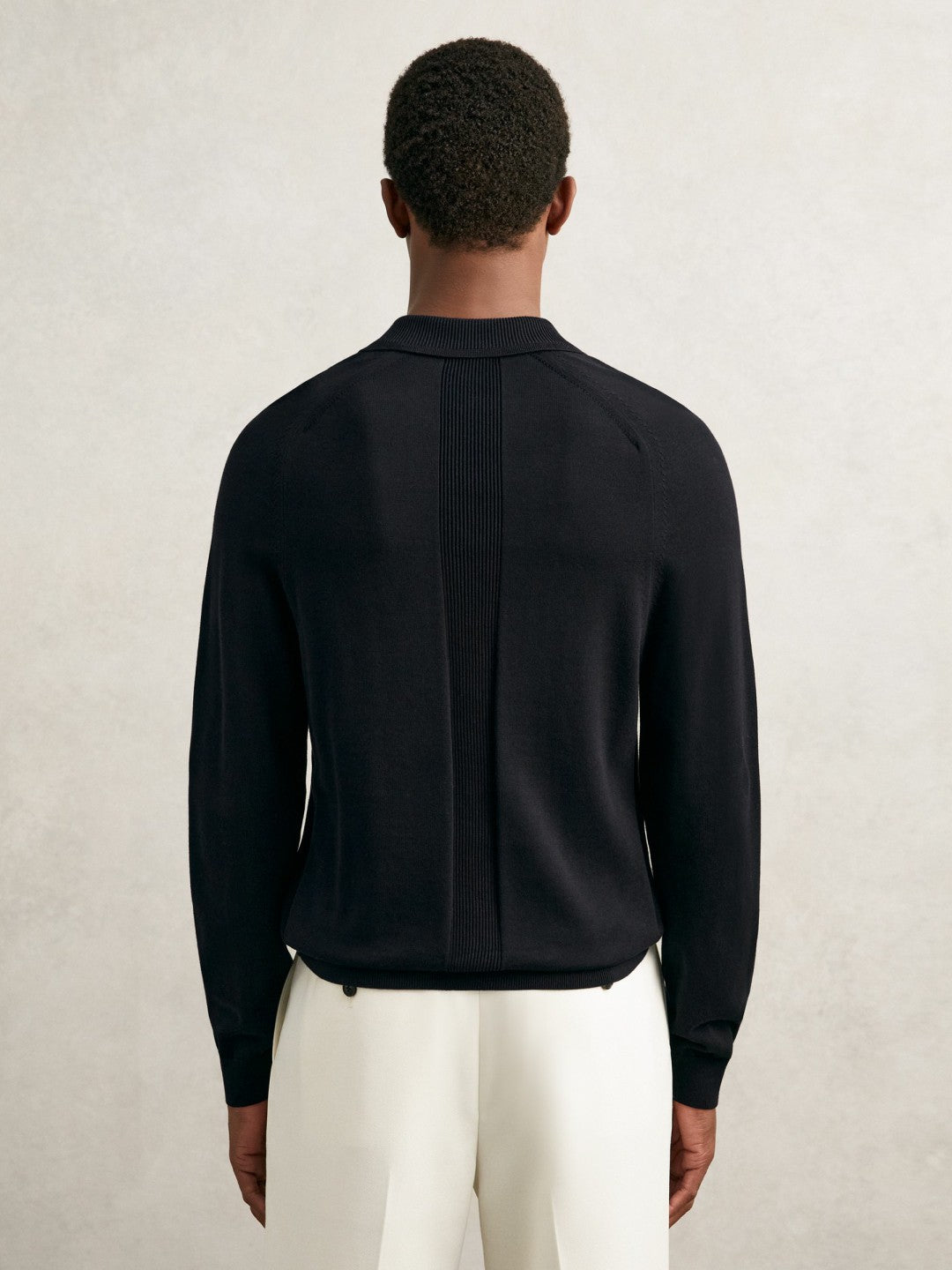 Men Cotton Concealed Placket Polo Shirt in Navy