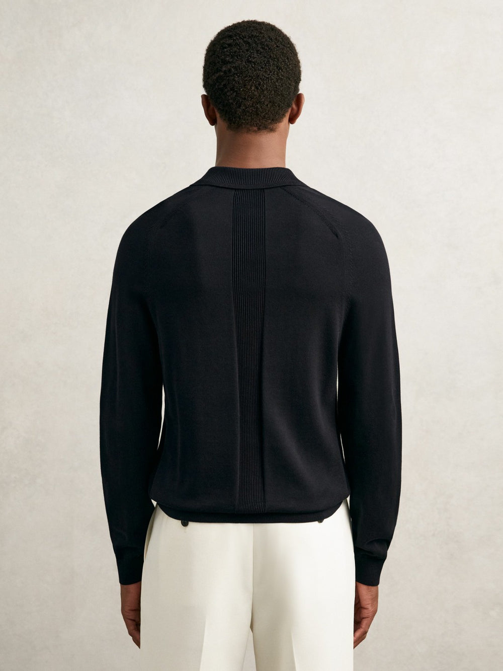 Men Cotton Concealed Placket Polo Shirt in Navy