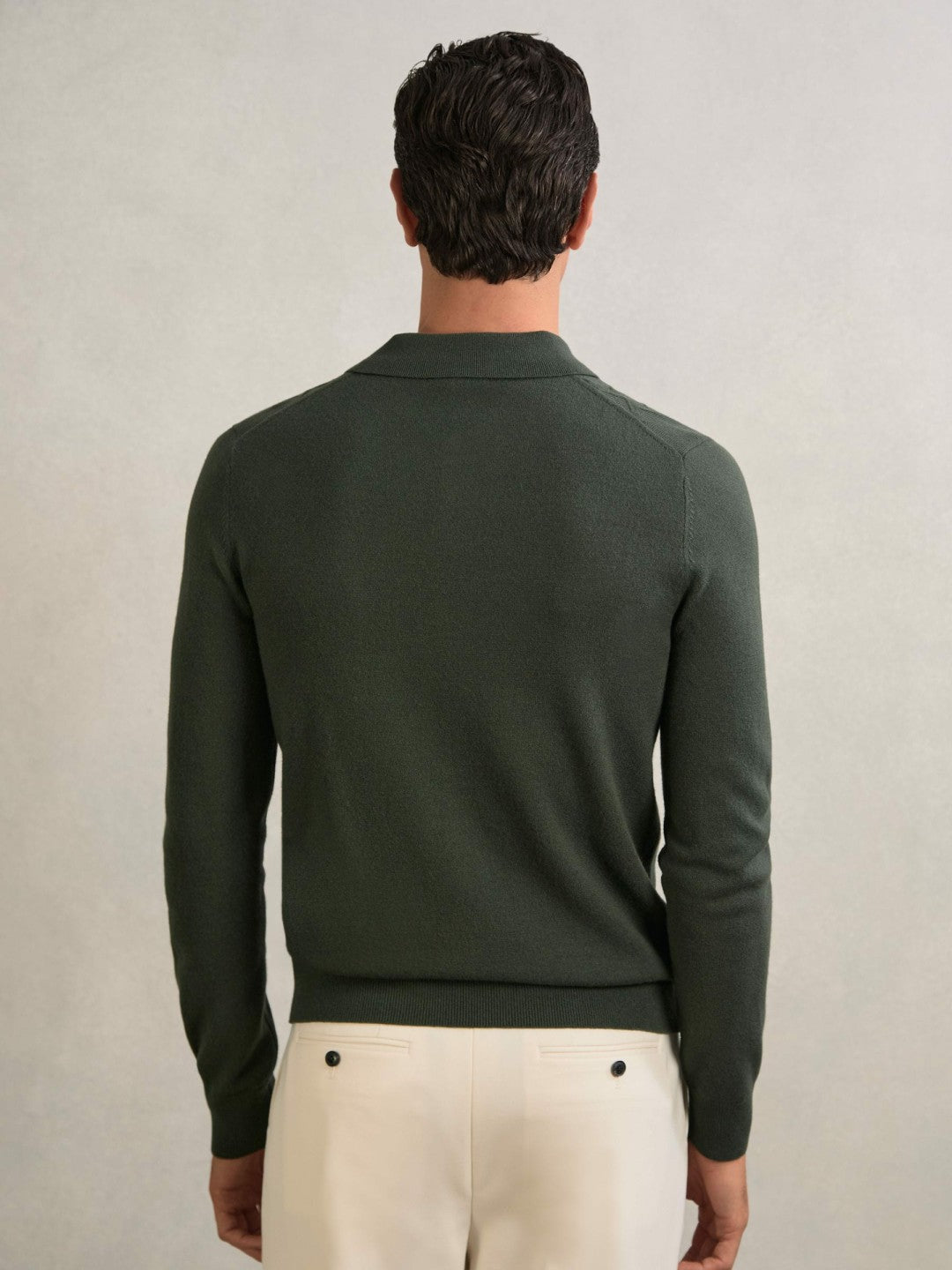 Men Wool V-Stitch Button-Through Cardigan in Forest Green