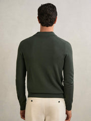 Men Wool V-Stitch Button-Through Cardigan in Forest Green