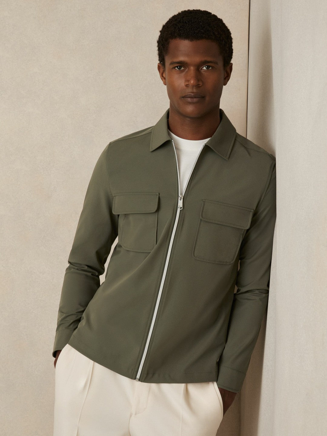 Men Technical Zip-Through Overshirt in Green