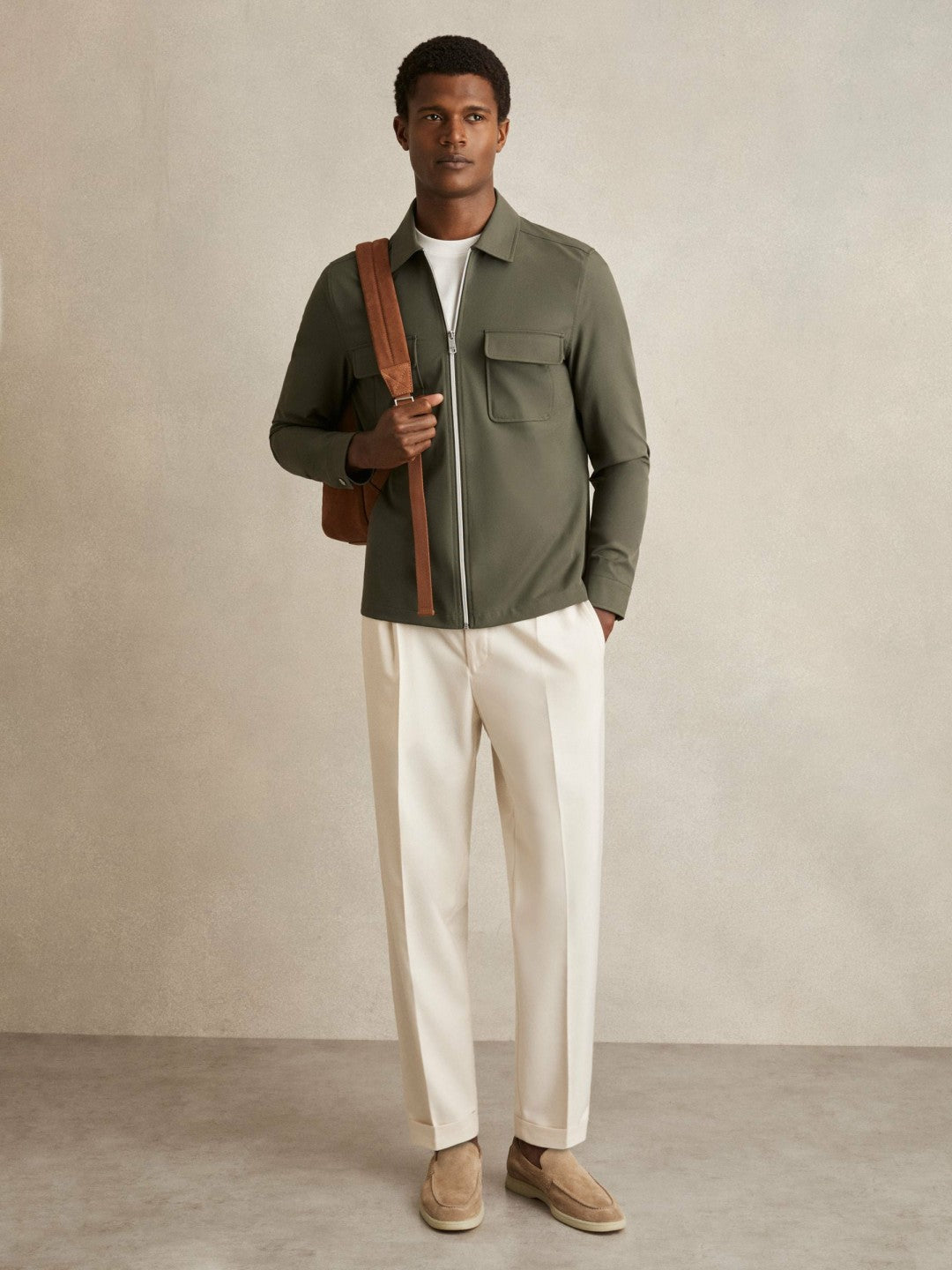 Men Technical Zip-Through Overshirt in Green