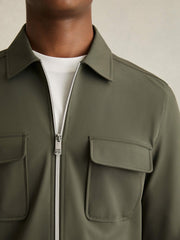 Men Technical Zip-Through Overshirt in Green