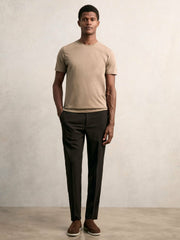 Men Cotton Crew Neck T-Shirt in Light Taupe Brown