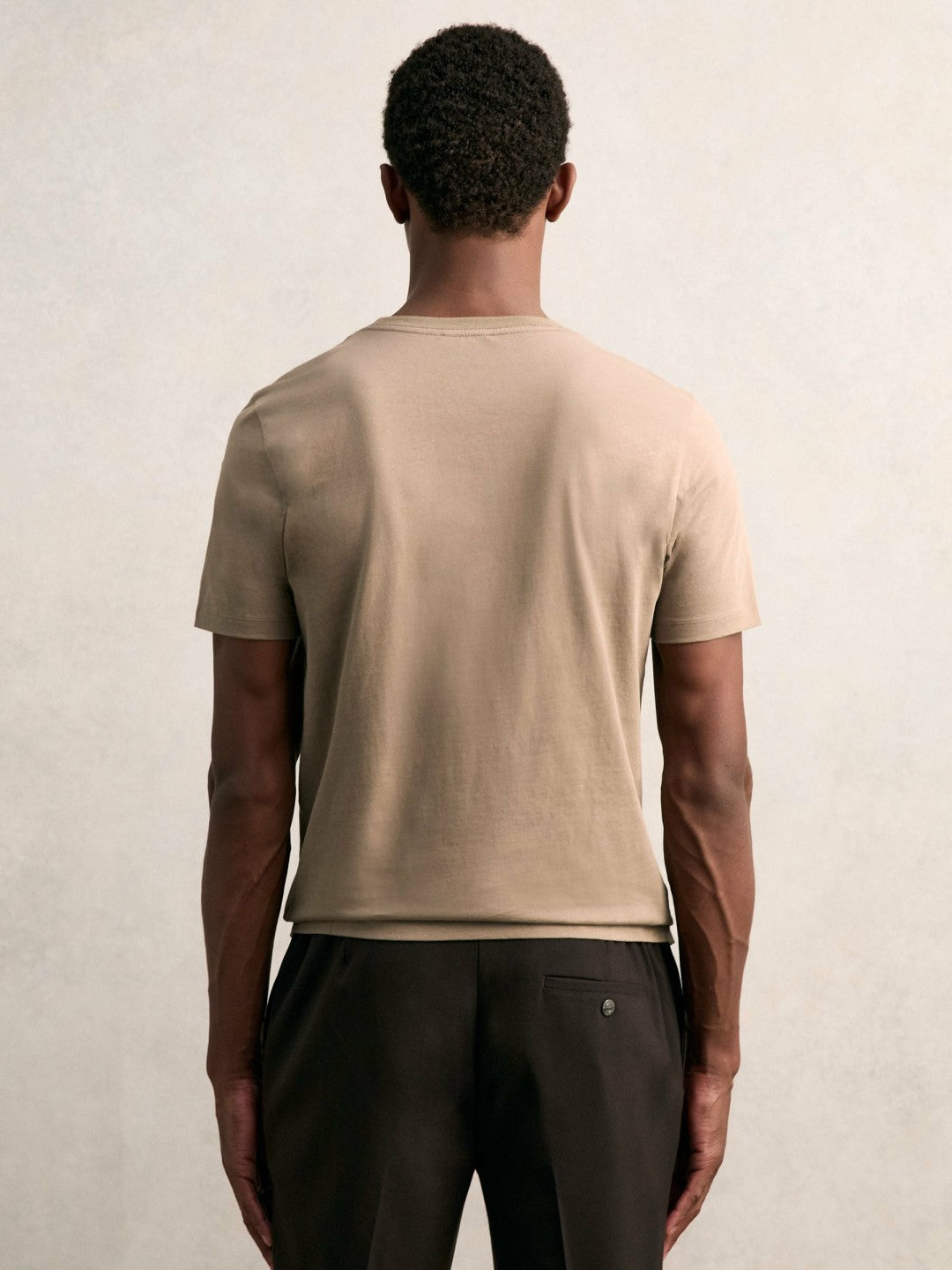 Men Cotton Crew Neck T-Shirt in Light Taupe Brown