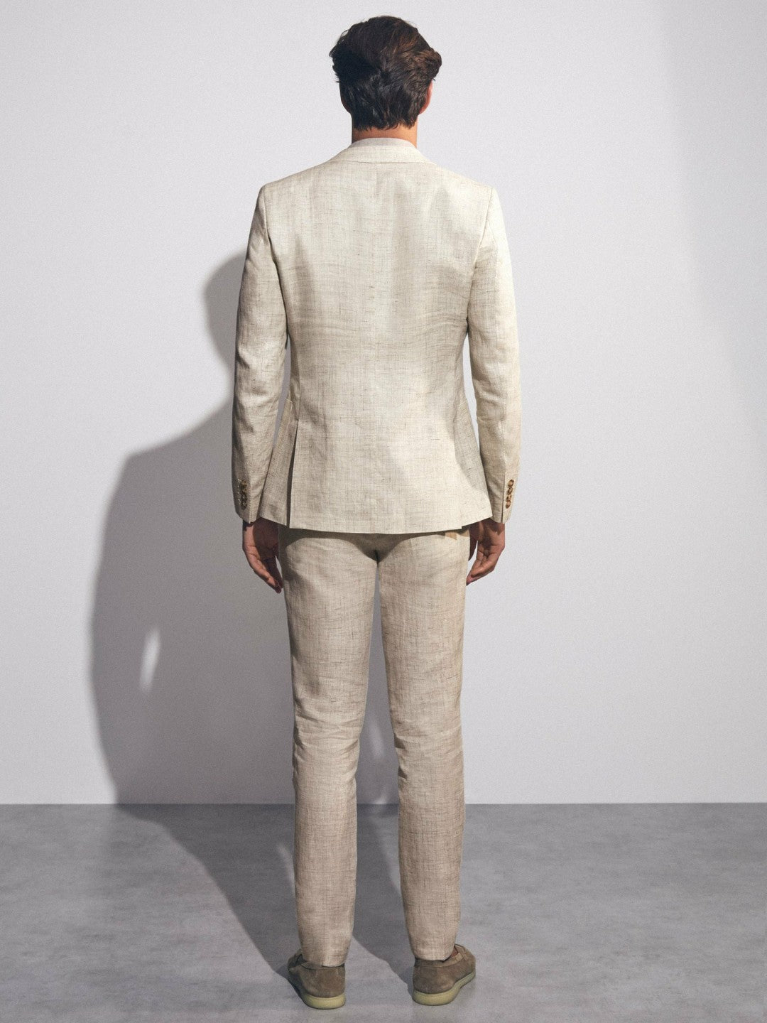 Men Linen-Cotton Slim-Fit Suit Trousers in Stone