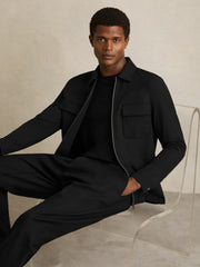 Men Technical Zip-Through Overshirt in Black