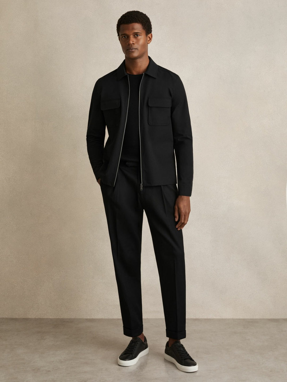 Men Technical Zip-Through Overshirt in Black
