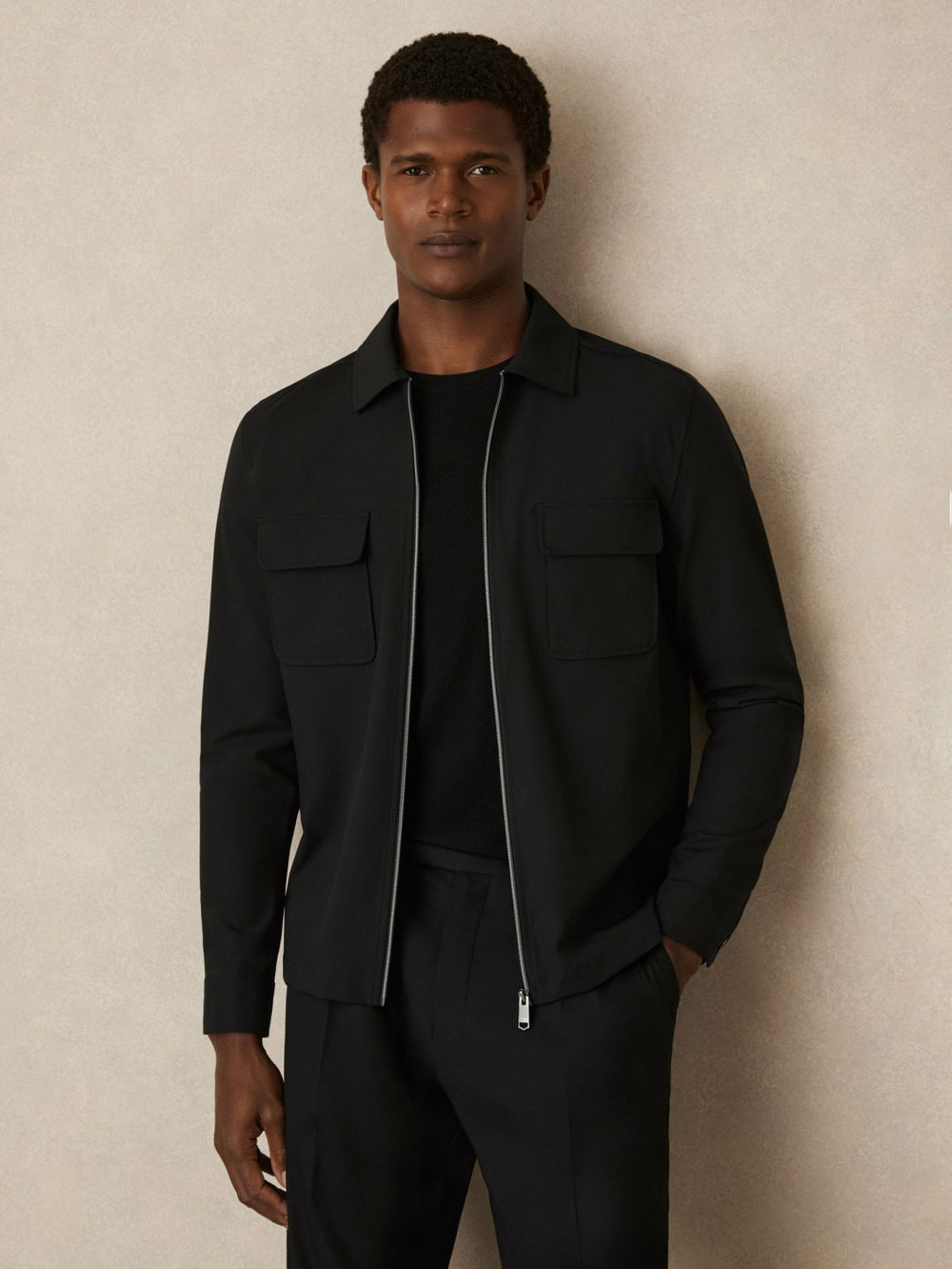 Men Technical Zip-Through Overshirt in Black
