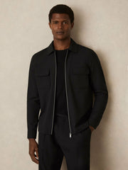 Men Technical Zip-Through Overshirt in Black