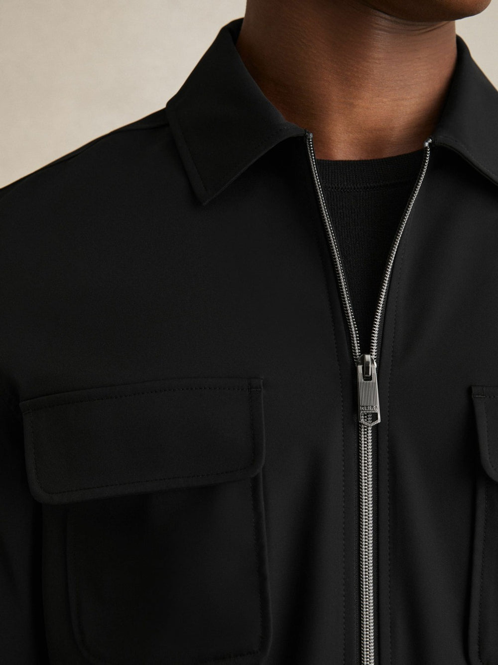 Men Technical Zip-Through Overshirt in Black
