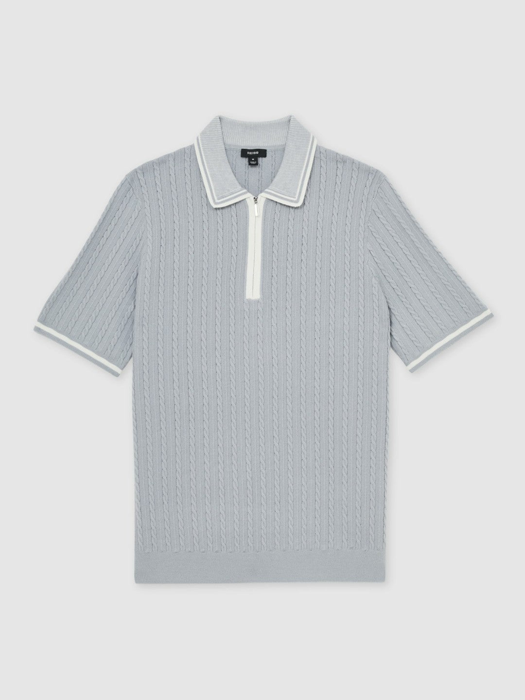 Men Micro-Cable Half-Zip Polo Shirt in Soft Blue
