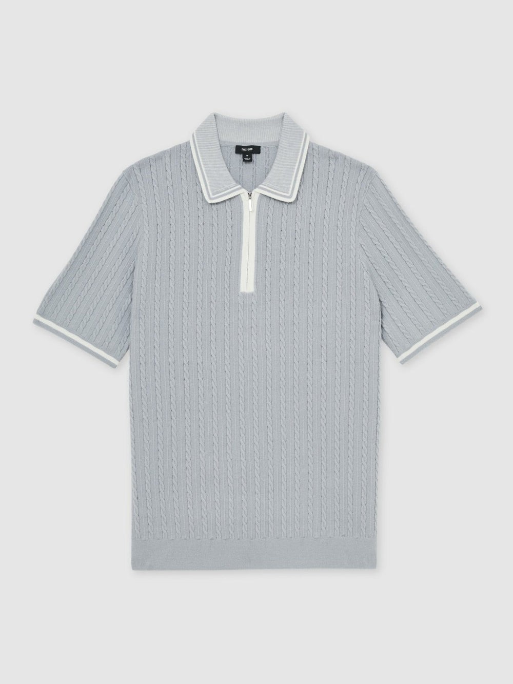 Men Micro-Cable Half-Zip Polo Shirt in Soft Blue