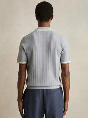 Men Micro-Cable Half-Zip Polo Shirt in Soft Blue