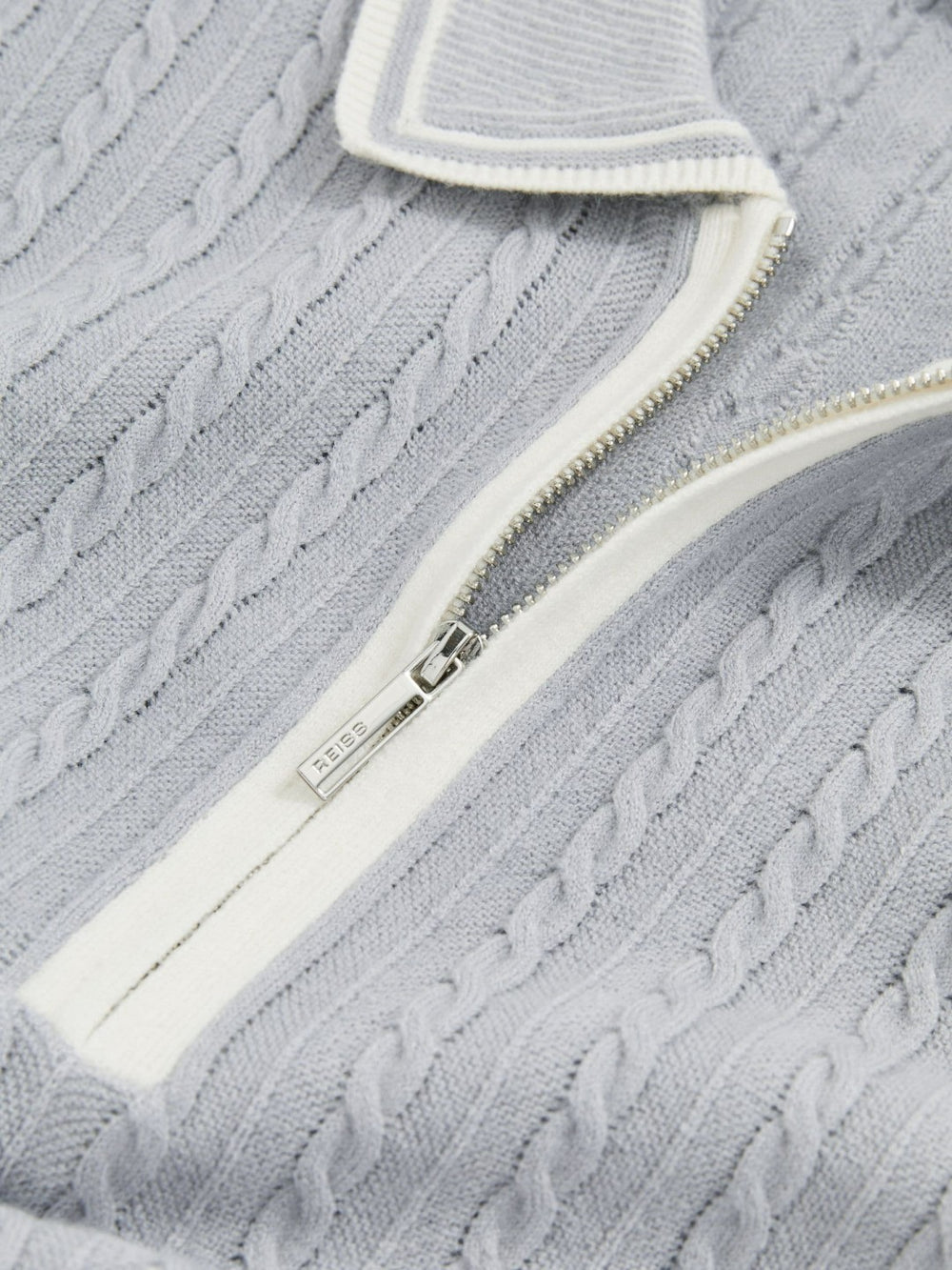Men Micro-Cable Half-Zip Polo Shirt in Soft Blue
