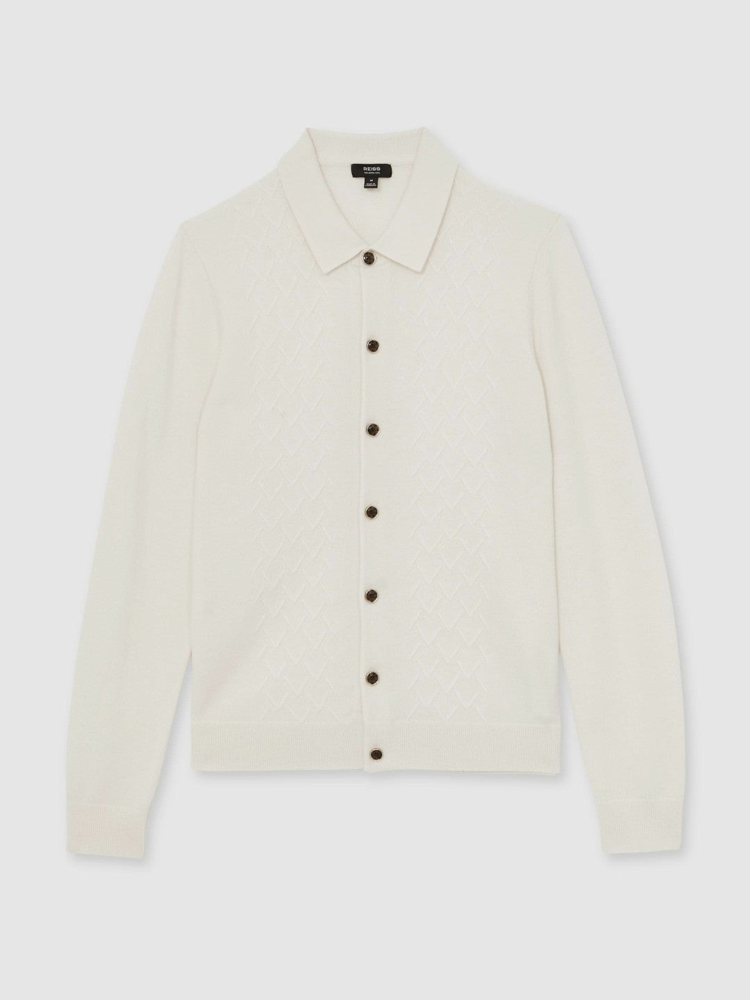 Men Wool V-Stitch Button-Through Cardigan in Off White