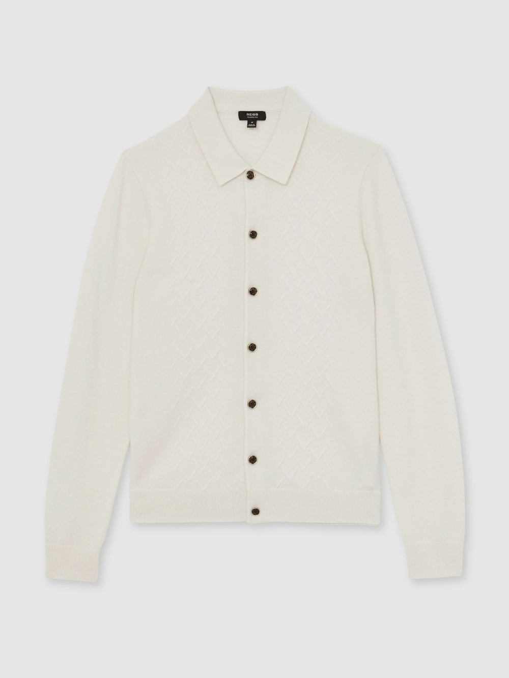 Men Wool V-Stitch Button-Through Cardigan in Off White
