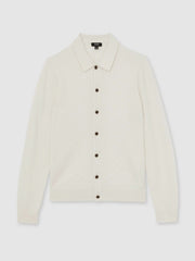 Men Wool V-Stitch Button-Through Cardigan in Off White
