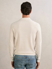 Men Wool V-Stitch Button-Through Cardigan in Off White