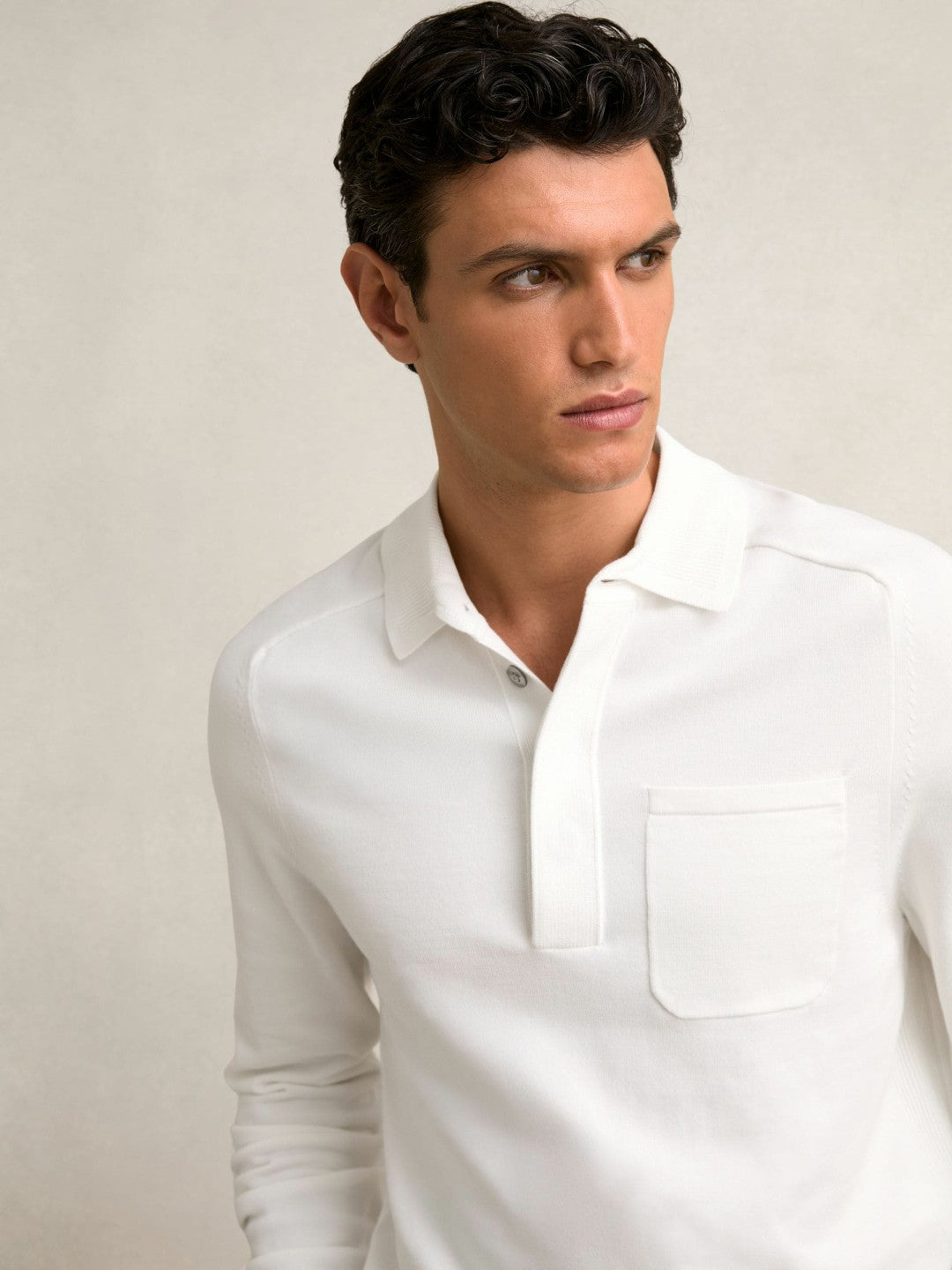 Men Cotton Concealed Placket Polo Shirt in White