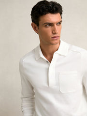 Men Cotton Concealed Placket Polo Shirt in White