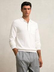 Men Cotton Concealed Placket Polo Shirt in White