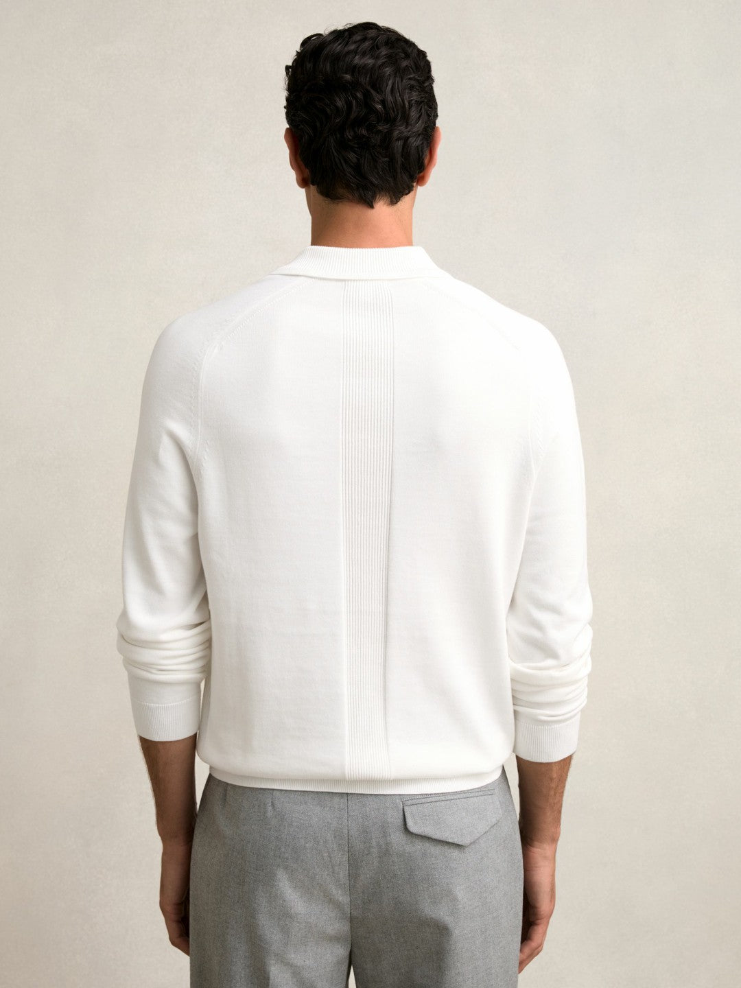 Men Cotton Concealed Placket Polo Shirt in White
