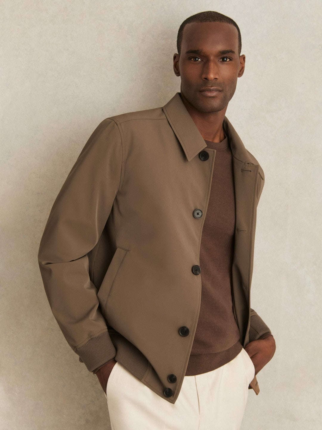 Men Technical Button Through Jacket in Chestnut Brown
