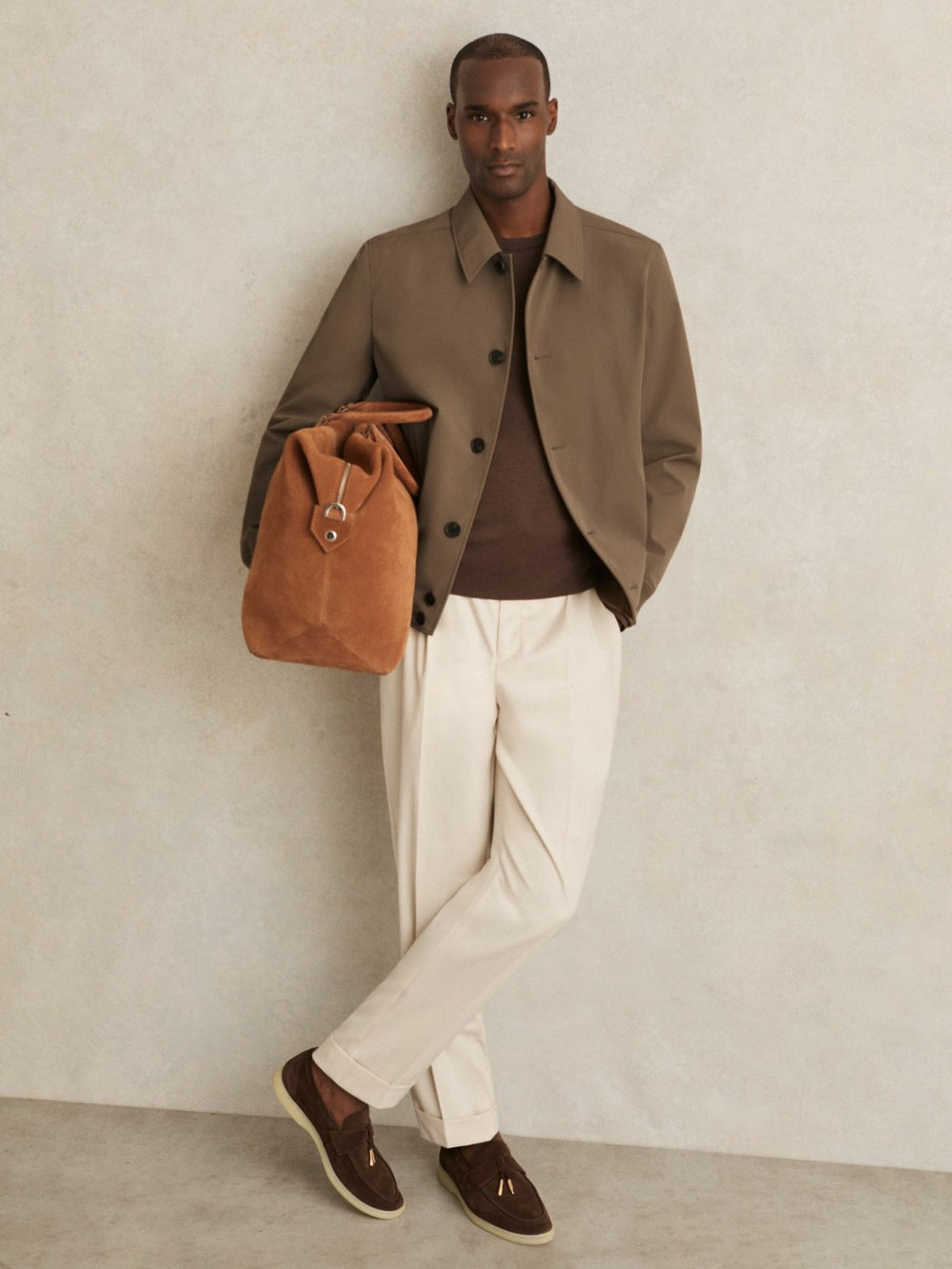 Men Technical Button Through Jacket in Chestnut Brown