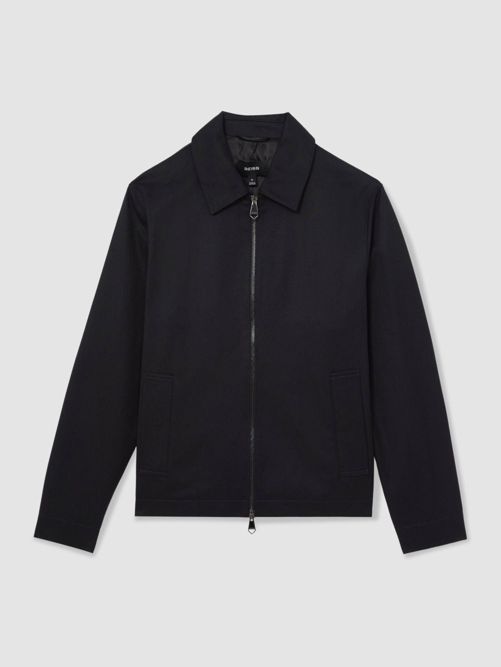 Men Lyocell-Cotton Zip-Through Twill Jacket in Navy