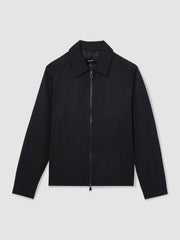 Men Lyocell-Cotton Zip-Through Twill Jacket in Navy