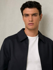 Men Lyocell-Cotton Zip-Through Twill Jacket in Navy