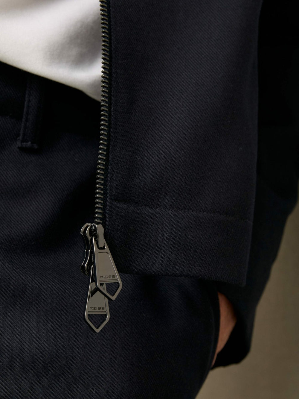 Men Lyocell-Cotton Zip-Through Twill Jacket in Navy