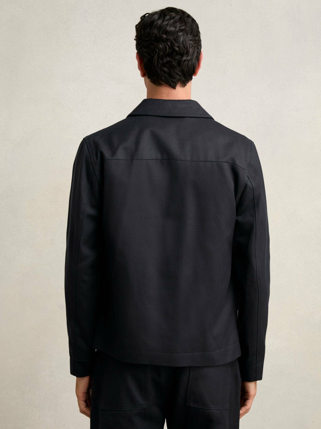 Men Lyocell-Cotton Zip-Through Twill Jacket in Navy
