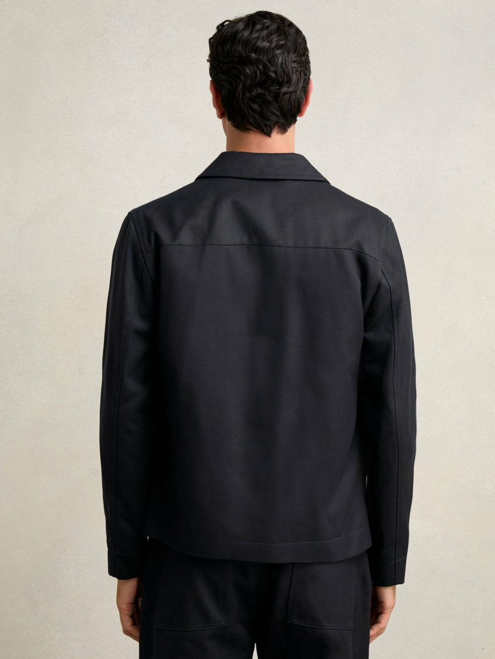 Men Lyocell-Cotton Zip-Through Twill Jacket in Navy