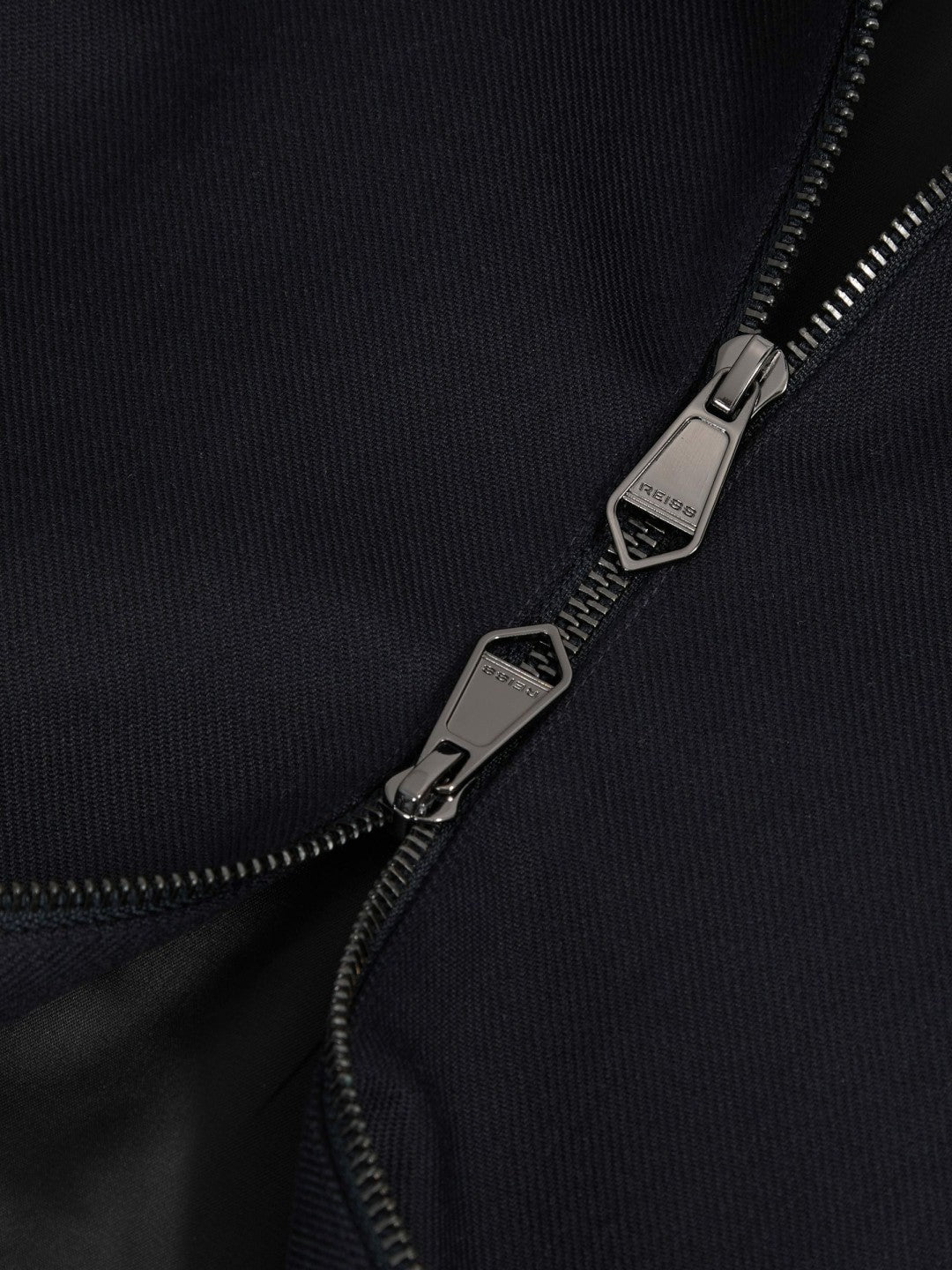 Men Lyocell-Cotton Zip-Through Twill Jacket in Navy