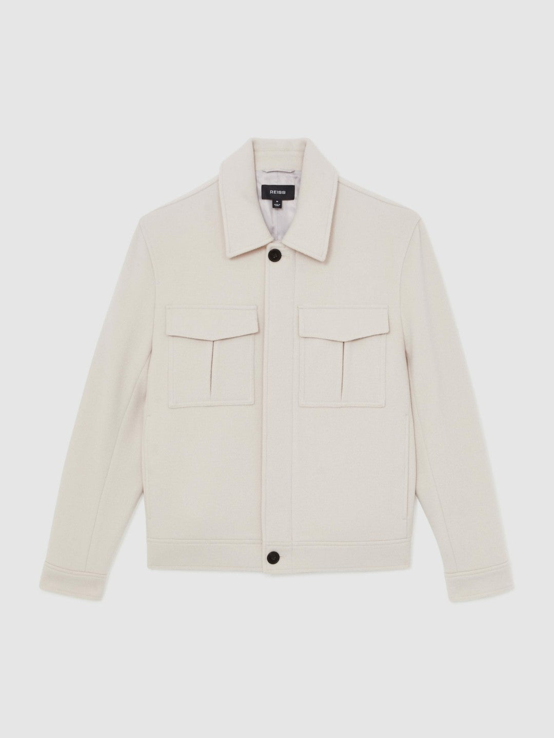 Men Wool Blend Twin Pocket Zipped Jacket in Ivory