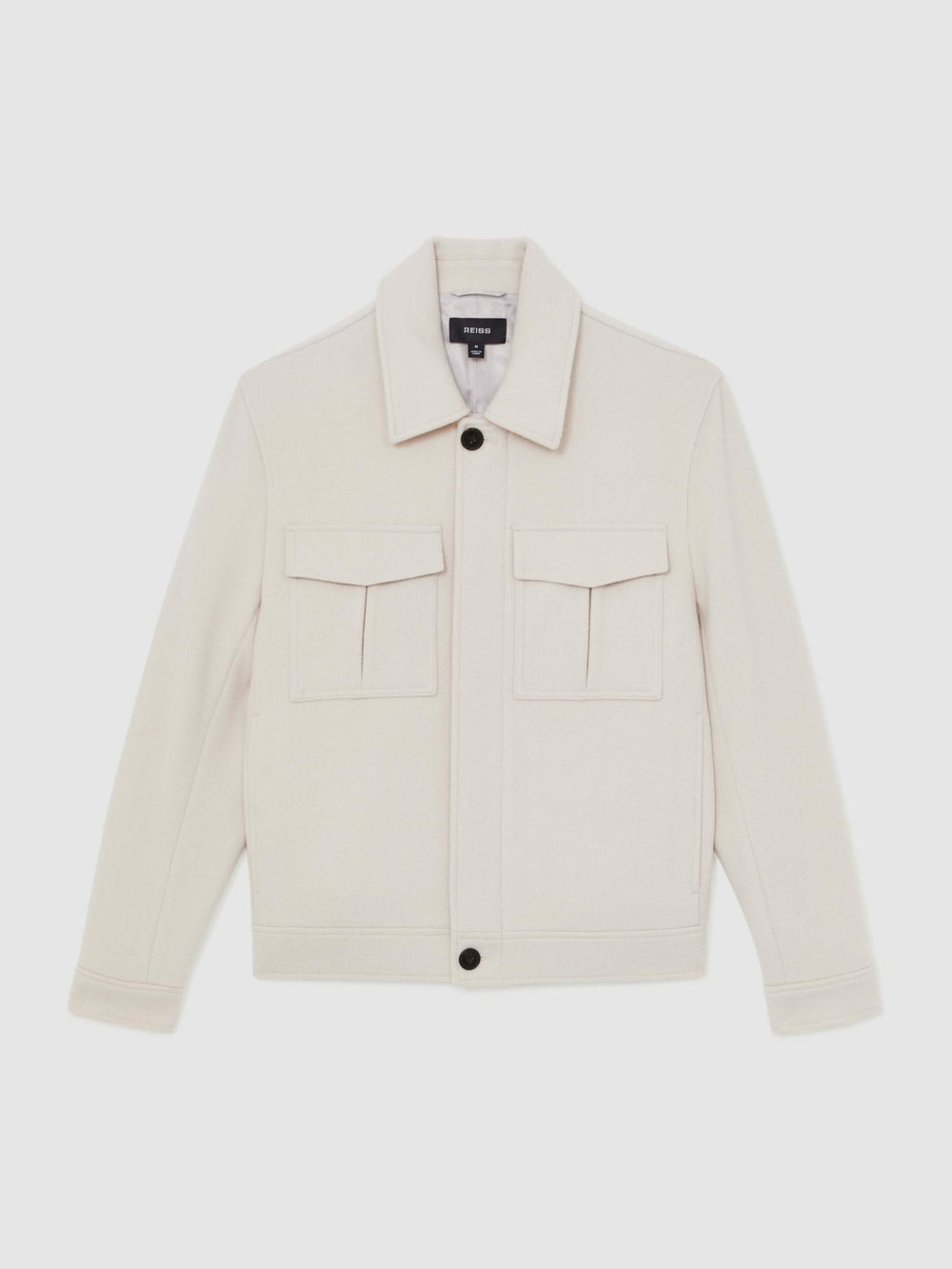 Men Wool Blend Twin Pocket Zipped Jacket in Ivory