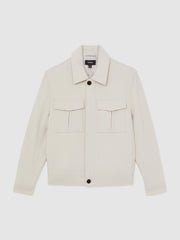 Men Wool Blend Twin Pocket Zipped Jacket in Ivory