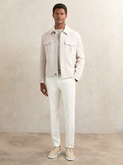 Men Wool Blend Twin Pocket Zipped Jacket in Ivory