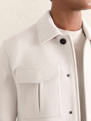 Men Wool Blend Twin Pocket Zipped Jacket in Ivory