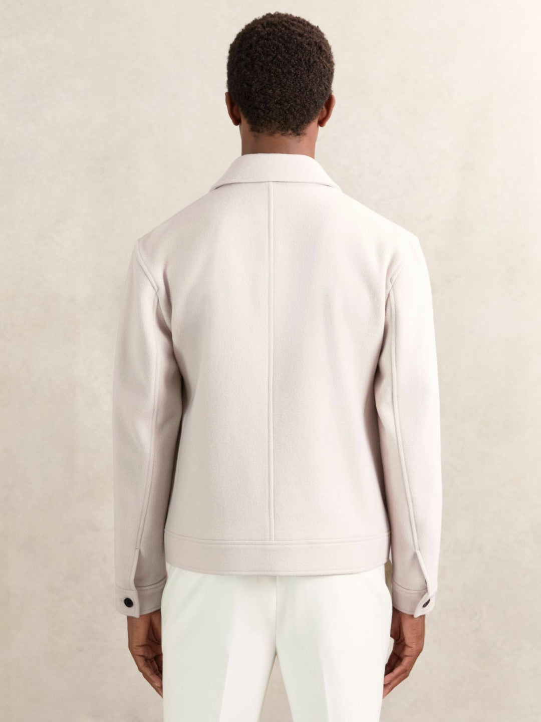 Men Wool Blend Twin Pocket Zipped Jacket in Ivory